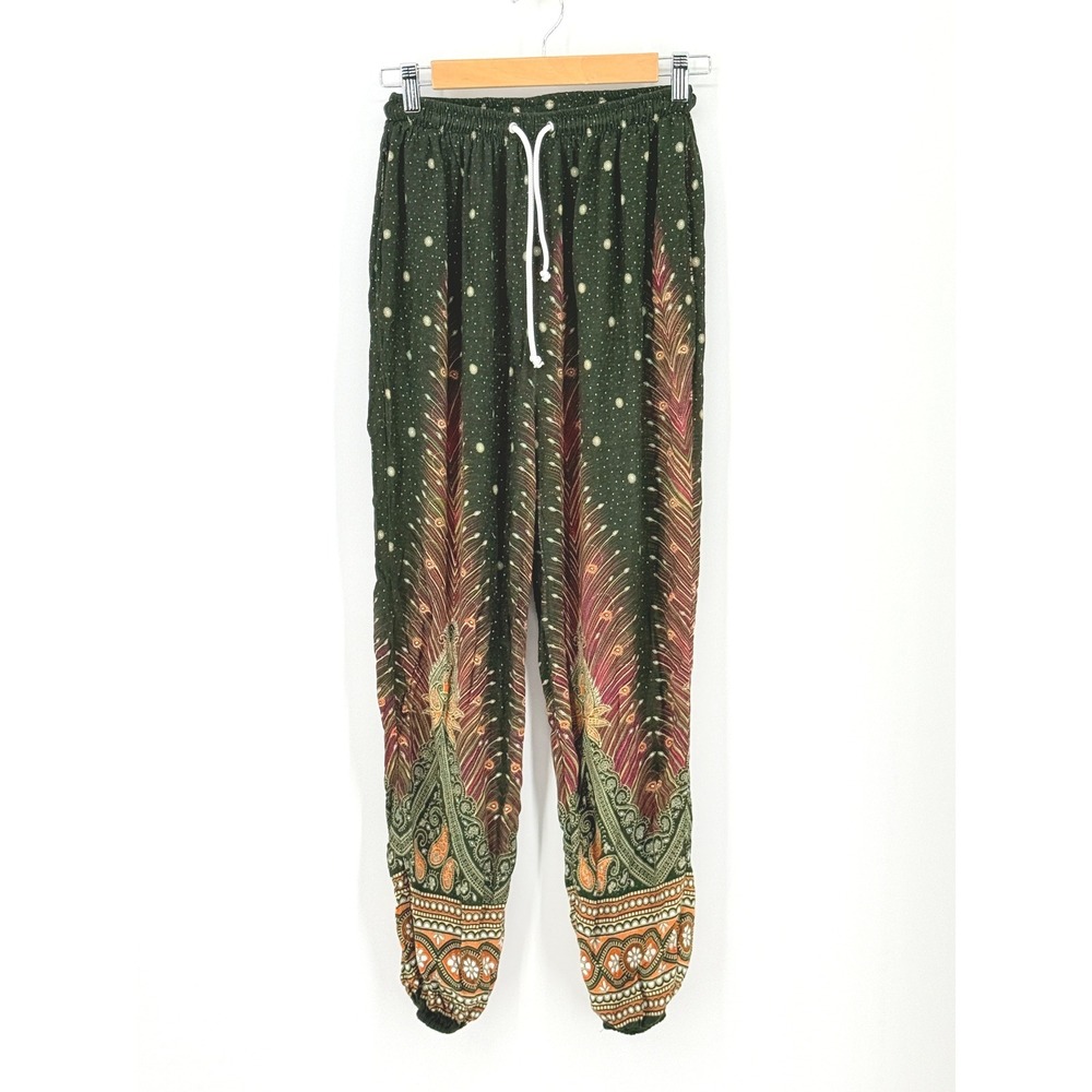 Sivana Y2K Harem Pants Boho Festival Yoga Bamboo Peacock Paisley Print One Size